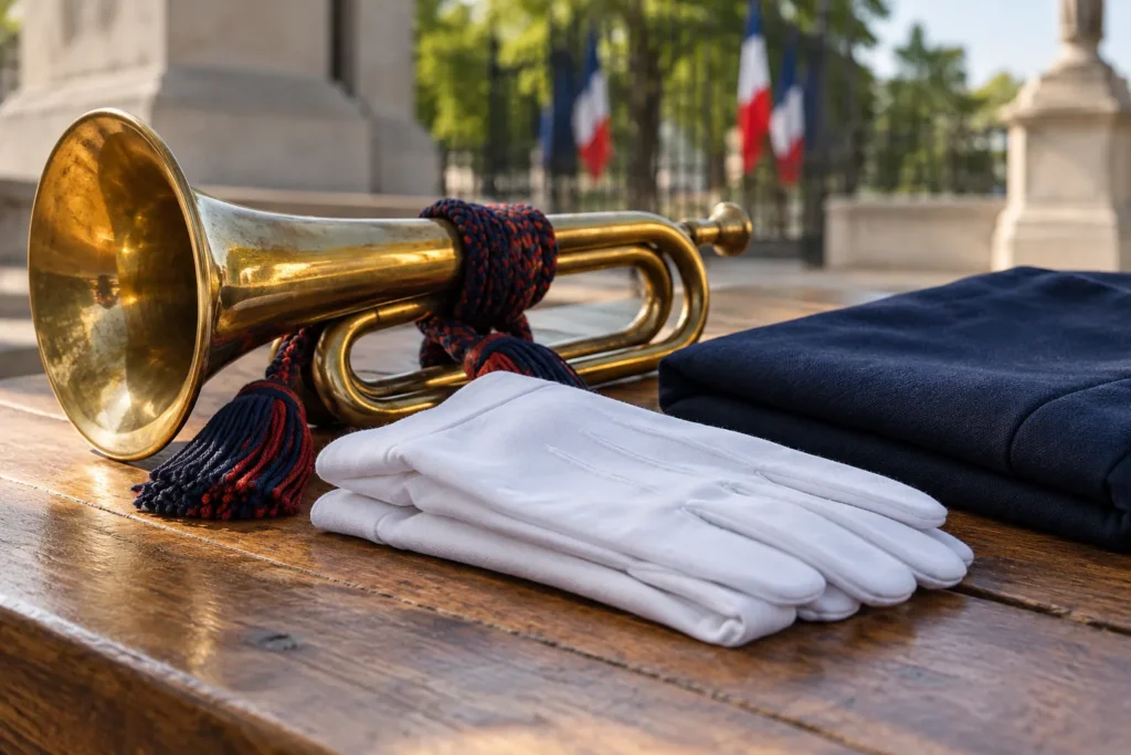 Gants blancs et clairon