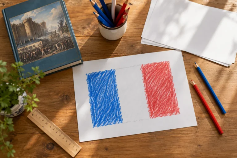 Dessin tricolore et crayons