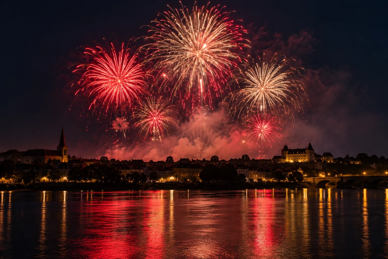 Feux d’artifice au-dessus d’une rivière