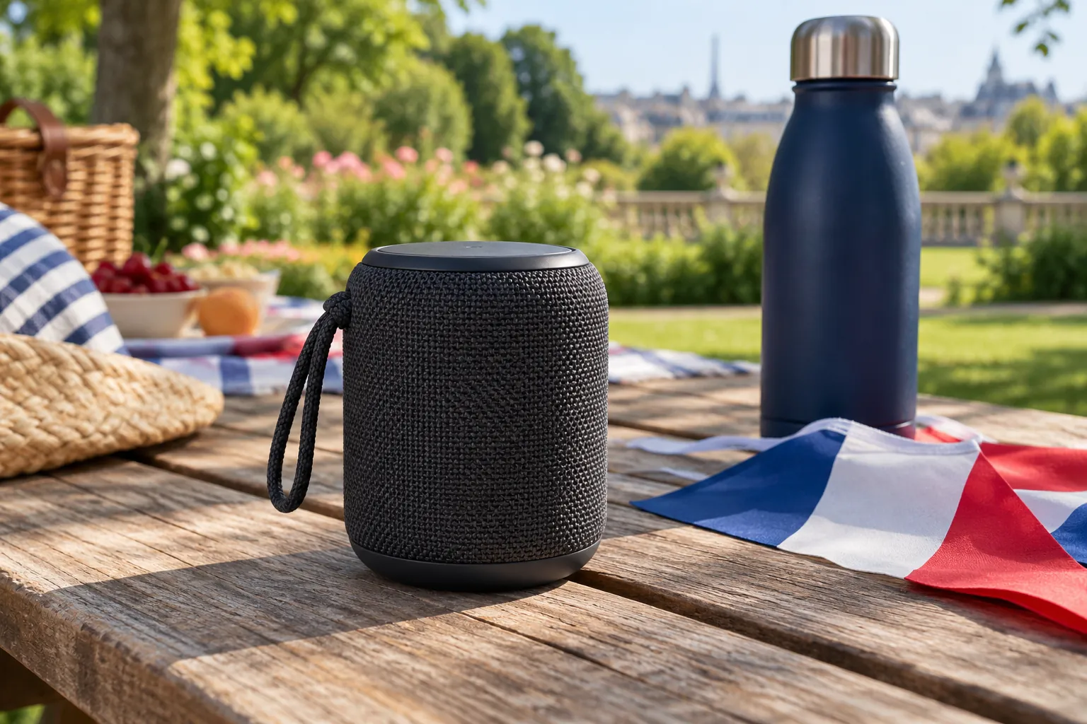 Enceinte sur une table de pique-nique